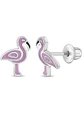 nice silver pink flamingo screw back baby earrings